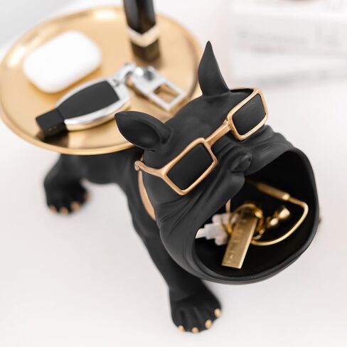 وعاء مفاتيح بتصميم بولدوج لطاولة المدخل من جوجو - صينية ديكور منزلية فريدة من نوعها - صينية مفاتيح مزخرفة - طبق حلوى للمكتب - صينية مجوهرات - وعاء حامل مفاتيح ديكور لطاولة الدخول in Kuwait