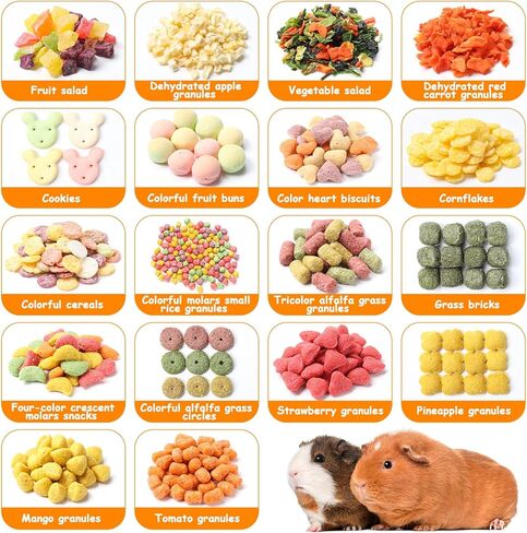 يعامل خنزير غينيا VCZONE 18 نوعًا، وطحن الأسنان وجبات خفيفة طبيعية مثالية للحيوانات الصغيرة، مزيج من الوجبات الخفيفة المغذية مثل الخضروات والفواكه والحبوب in Kuwait