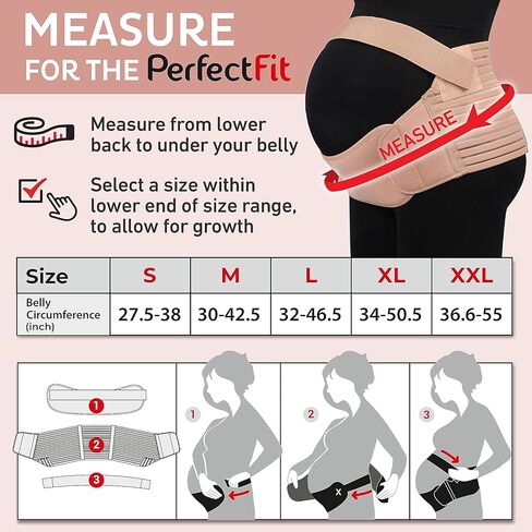 POHL SCHMITT PerfectFit، أربطة البطن للنساء الحوامل، حزام دعم البطن أثناء الحمل، حزام البطن بعد الولادة، مسامي وقابل للتعديل، مقاس L in Kuwait