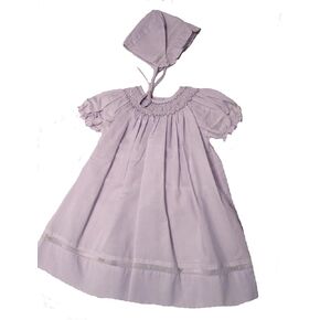 Petit Ami Girl's Smocked Dress with Embroidered Insets & Bonnet Infant Lavender (Newborn) in Kuwait