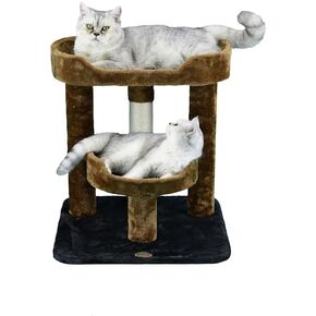 Go Pet Club 23" Cat Tree Scratcher Kitty Condo Kitten Furniture with Two Elevated Perch Beds and Large Base for Indoor Cats, Brown/Black