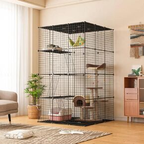 قفص قطط كبير من Whimsicalfox للقطط الداخلية، قفص لعب للقطط DIY، قفص بيوت أسلاك معدنية متينة من 4 طبقات، بيت لعب مثالي للقطط لتمرين القطط، 72 بوصة × 42 بوصة × 42 بوصة، أسود in Kuwait