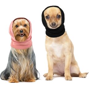 Frienda 2 Pcs Dog Ear Covers Dog Ear Wraps Muffs Snood for Noise Canceling Blow Drying Pet Noise Protection Winter Neck Warmer Ski Mask(Large,Black, Pink)