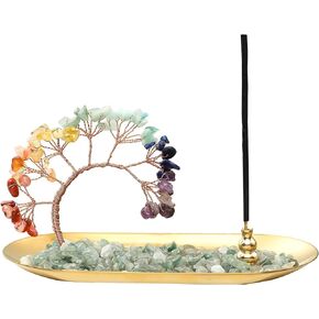 Backflow Incense Burner Ceramic Incense Waterfall 7 Chakras Crystal Tree Incense Holder Namaste Yoga Meditation and Home Decor