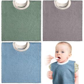 Foaincore 3 Pieces Full Coverage Toddler Bibs Pullover Baby Bibs Absorbent Cotton Terry Towel Toddler Bibs