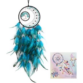 Blue Dream Catchers, Dream Catcher Tree of Life Wall Decor for Bedroom, Handmade Dreamcatcher with Healing Crystal Stone Wall Home Ornament for Kids Birthday Party Blessing Gift (Blue)