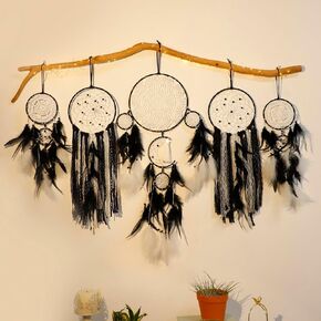 5 Pack Black Dream Catchers for Bedroom Adult Boho Macrame Wall Hanging Art Decor Large Dreamcatchers with Feather for Home Living Room Handmade Gift in Kuwait