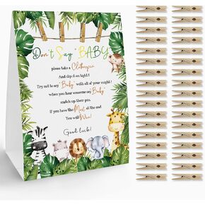 لافتة لعبة Don't Say Baby clothespin (علامة واحدة + 50 دبوس ملابس صغير)، لعبة استحمام الطفل سفاري على شكل حيوان، حمام طفل محايد للجنسين، زينة حمام الطفل in Kuwait