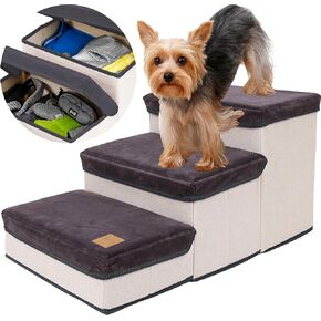 Dog Stairs Steps for Small Dogs, Pet Stairs for High Beds Couch Sofa, Foldable Dog Stairs with 3 Storage Boxes - Pet Steps for Small Medium Dogs Cats Under 30 Pounds in Saudi Arabia