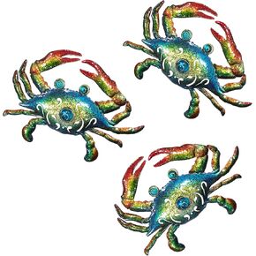 BVLFOOK Crab Wall Art Decor, Meta Coastal Ocean Decor Beach Themed Decoration for Bathroom Bedroom Fence Home Indoor Outdoor, Nautical Tropical Decor, Set of 3, 10 inch in Kuwait