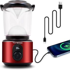 Yonktoo LED Rechargeable Camping Lantern, 10400 mAh Power Bank Aluminum Camping Light & Flashlight , 5 Light Modes, IPX5 Waterproof, Hurricane Emergency Light, Hiking, Home, USB Cable Included (Red)