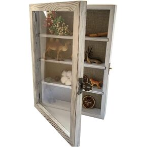 WANLIAN Shadow Box Frame with Acrylic 11x16“ Wooden Shadow Box Display Case with 3 Detachable Shelves & Linen Back, Wall-Mounted Deep Display Box Picture Frame for Photos Memorabilia (Carbonized) in Kuwait