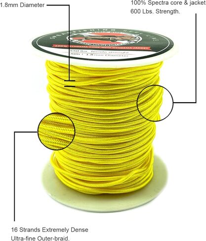 سبير فيشينغ ورالد بكرة الرمح او خط الرماية 1.8 ملم اصفر - 100% سبيكترا كور وسترة - قوة 550 باوند - بكرة 150 قدم in Kuwait