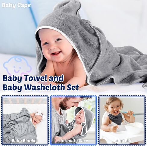 5 Pcs Baby Bath Towel and 15 Count Baby Washcloths Sets, Hooded Baby Towels for Newborns Infants and Toddlers Soft Coral Fleece Toddler Towels for Newborn Boy Girl in Saudi Arabia