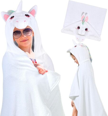Moukeren Unicorn Theme Hooded Towel for Girl 30 x 50 Inch Cotton Bath Towel with Hood for Girls Kids Toddler Soft and Extra Large Absorbent in Saudi Arabia