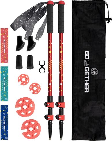 G2 Kid's Hiking Poles – Adjustable Telescopic Trekking Poles for Children/Aluminum Alloy/Adjustable Strap/Quick Flip Lock/ (Pack of 2 Poles/Storage Bag), Green/Blue/Red in Saudi Arabia