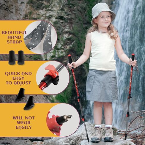 G2 Kid's Hiking Poles – Adjustable Telescopic Trekking Poles for Children/Aluminum Alloy/Adjustable Strap/Quick Flip Lock/ (Pack of 2 Poles/Storage Bag), Green/Blue/Red in Saudi Arabia