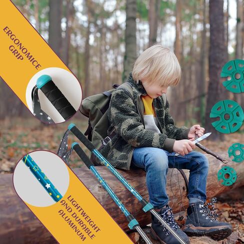 G2 Kid's Hiking Poles – Adjustable Telescopic Trekking Poles for Children/Aluminum Alloy/Adjustable Strap/Quick Flip Lock/ (Pack of 2 Poles/Storage Bag), Green/Blue/Red in Saudi Arabia
