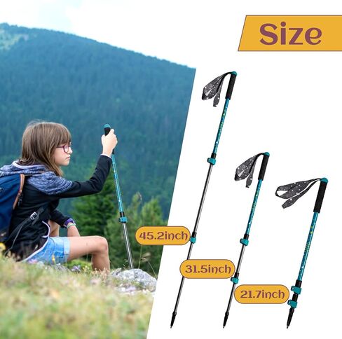 G2 Kid's Hiking Poles – Adjustable Telescopic Trekking Poles for Children/Aluminum Alloy/Adjustable Strap/Quick Flip Lock/ (Pack of 2 Poles/Storage Bag), Green/Blue/Red in Saudi Arabia