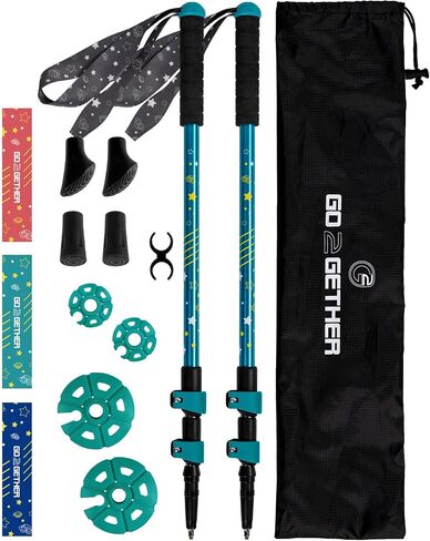 G2 Kid's Hiking Poles – Adjustable Telescopic Trekking Poles for Children/Aluminum Alloy/Adjustable Strap/Quick Flip Lock/ (Pack of 2 Poles/Storage Bag), Green/Blue/Red in Saudi Arabia