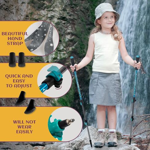 G2 Kid's Hiking Poles – Adjustable Telescopic Trekking Poles for Children/Aluminum Alloy/Adjustable Strap/Quick Flip Lock/ (Pack of 2 Poles/Storage Bag), Green/Blue/Red in Saudi Arabia