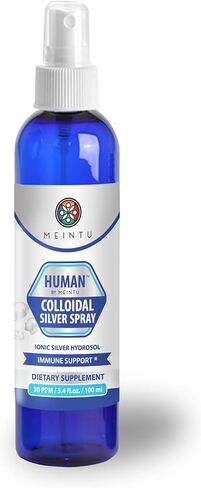Human™ by MEINTU بخاخ فضي غرواني فائق النقاء لدعم المناعة الطبيعية* - 100 مل / 3.4 أونصة - 30 جزء في المليون من TSA بحجم مناسب للسفر، مكمل مائي فضي أيوني ممتاز، آمن للبالغين والأطفال والحيوانات الأليفة in Kuwait