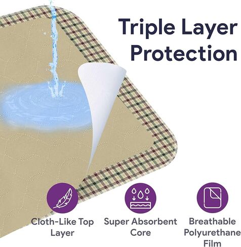 وسادات سرير لسلس البول قابلة للغسل - وسادات سرير منقوشة مقاومة للماء من نسيج قطني طويل - خراطيش ناعمة مانعة للتسرب - وسادات تبول قابلة لإعادة الاستخدام ماصة كل يوم للبالغين - تتحمل الغسيل المكثف - 34 بوصة × 36 بوصة - عبوة واحدة in Kuwait