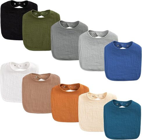 مرايل أطفال من HBselect، مرايل أطفال من الموسلين، مرايل باندانا لعاب للجنسين، مرايل بألوان ثابتة 100% قطن للتغذية واللعاب in Kuwait