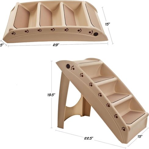 Pet Stairs – Safe and Durable Indoor or Outdoor Ramp with 4 Step Design – Cat or Dog Steps for Home and Vehicle by PETMAKER (Tan) in Saudi Arabia