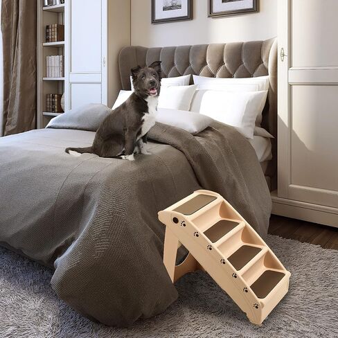 Pet Stairs – Safe and Durable Indoor or Outdoor Ramp with 4 Step Design – Cat or Dog Steps for Home and Vehicle by PETMAKER (Tan) in Saudi Arabia