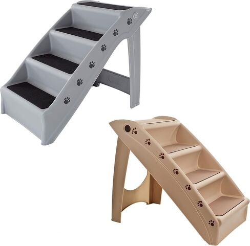 Pet Stairs – Safe and Durable Indoor or Outdoor Ramp with 4 Step Design – Cat or Dog Steps for Home and Vehicle by PETMAKER (Tan) in Saudi Arabia