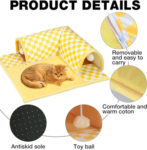 سرير نفق للقطط مع كرات لعبة زغبية، وسادة صغيرة وتصميم مرن أنبوب كهف للقطط قابل للإزالة للقطط الصغيرة والمتوسطة والكبيرة والجرو والأرنب والنمس in Kuwait