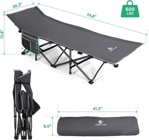 أسرة ألفا كامب للتخييم للبالغين، سرير نوم كبير الحجم قابل للطي يدعم 600 رطل، سرير قابل للطي سهل الإعداد مع حقيبة حمل للمشي لمسافات طويلة والسفر والشاطئ والمكتب المنزلي in Kuwait