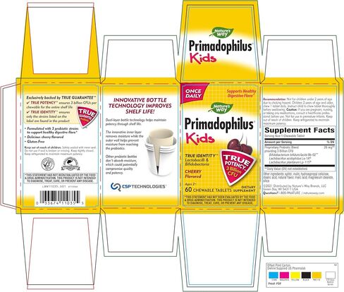 Nature's Way Primadophilus Probiotic Kids - Once Daily Probiotic - 3 Billion CFU - Children's Probiotic for Digestive Flora Support* - Cherry Flavored - 60 Chewables in Saudi Arabia