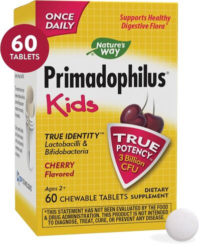 Nature's Way Primadophilus Probiotic Kids - Once Daily Probiotic - 3 Billion CFU - Children's Probiotic for Digestive Flora Support* - Cherry Flavored - 60 Chewables in Saudi Arabia
