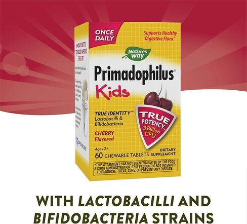 Nature's Way Primadophilus Probiotic Kids - Once Daily Probiotic - 3 Billion CFU - Children's Probiotic for Digestive Flora Support* - Cherry Flavored - 60 Chewables in Saudi Arabia
