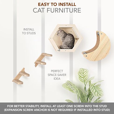 3-Piece Cat Wall Furniture Set - Hammock, Hexagon House, Climbing Steps - Wall Mounted Shelves, Perches, and Beds - Modern Design for Large Cats and Kittens in Saudi Arabia