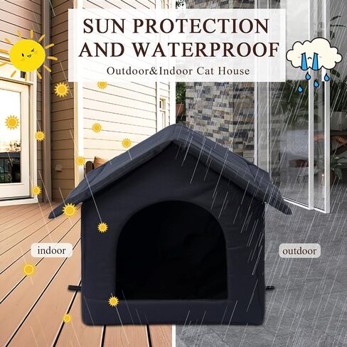 ZWARMY بيت القطط الخارجي مقاوم للماء - بيت القطط الخارجي لأي يوم طقس، مأوى للقطط البرية مع مادة مقاومة للماء لأي مكان، سرير قطط دافئ مقاوم للطقس 11.8 × 17.32 × 12.59 بوصة (صغير، رمادي) in Kuwait