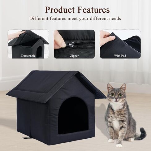 ZWARMY بيت القطط الخارجي مقاوم للماء - بيت القطط الخارجي لأي يوم طقس، مأوى للقطط البرية مع مادة مقاومة للماء لأي مكان، سرير قطط دافئ مقاوم للطقس 11.8 × 17.32 × 12.59 بوصة (صغير، رمادي) in Kuwait