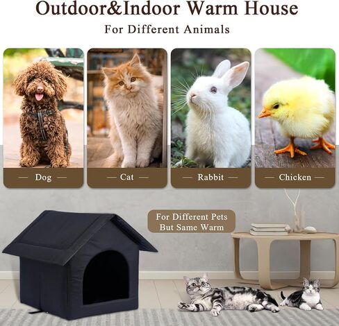 ZWARMY بيت القطط الخارجي مقاوم للماء - بيت القطط الخارجي لأي يوم طقس، مأوى للقطط البرية مع مادة مقاومة للماء لأي مكان، سرير قطط دافئ مقاوم للطقس 11.8 × 17.32 × 12.59 بوصة (صغير، رمادي) in Kuwait