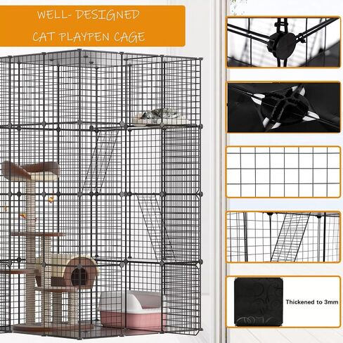 قفص قطط كبير من Whimsicalfox للقطط الداخلية، قفص لعب للقطط DIY، قفص بيوت أسلاك معدنية متينة من 4 طبقات، بيت لعب مثالي للقطط لتمرين القطط، 72 بوصة × 42 بوصة × 42 بوصة، أسود in Kuwait