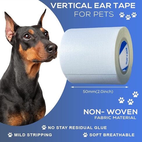 Ear Tape for Dogs 2 Pack with Dog Ear Cleaner Cotton Swabs, Self Adhesive Cotton Tape for Dog Ear Protection and Support, Ear Care Set for Dogs (Tape Width_1 inch(25mm)) in Kuwait