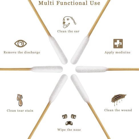 منظف ​​أذن الكلب من هرتزان، منظف الأذن للكلاب والقطط الصغيرة، تنظيف أذن الجرو، مسحات قطنية طويلة، تطبيق الدواء، تنظيف الجروح، براعم قطن الخيزران للكلاب والقطط الصغيرة (100 قطعة) in Kuwait