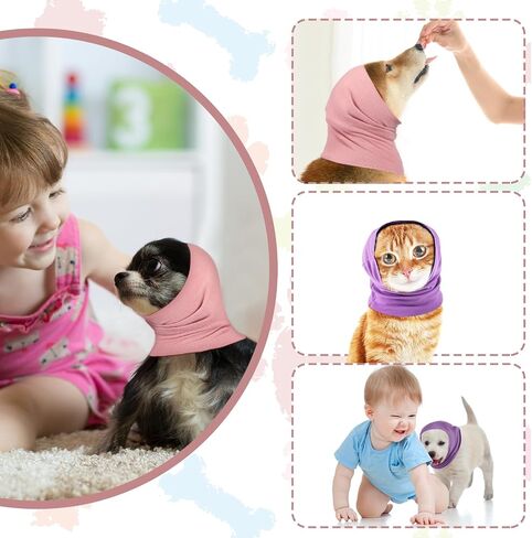 أغطية أذن من قطعتين من Frienda للكلاب، غطاء حماية لأذن الحيوانات الأليفة، غطاء رأس عازل للضوضاء، رقبة الكلب وأذنيه لتدفئة الشتاء (أسود، وردي، كبير) in Kuwait