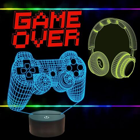 فولوسن مصباح بكسل جيم اوفر الوهمي، ضوء ليلي ثلاثي الابعاد (3 انماط) مع جهاز تحكم عن بعد و16 لون متغير لغرفة الالعاب وسماعة راس ديكور افضل هدية للاعبين in Kuwait