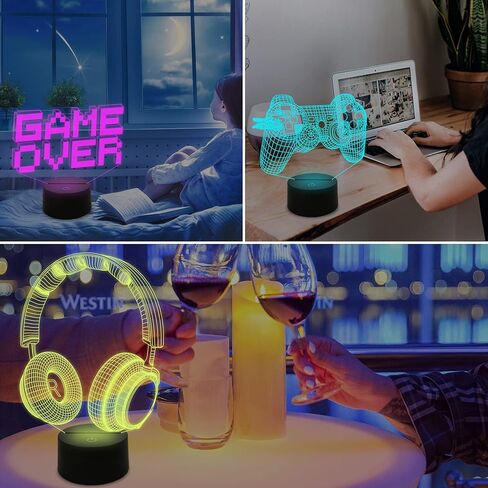فولوسن مصباح بكسل جيم اوفر الوهمي، ضوء ليلي ثلاثي الابعاد (3 انماط) مع جهاز تحكم عن بعد و16 لون متغير لغرفة الالعاب وسماعة راس ديكور افضل هدية للاعبين in Kuwait