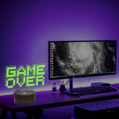 فولوسن مصباح بكسل جيم اوفر الوهمي، ضوء ليلي ثلاثي الابعاد (3 انماط) مع جهاز تحكم عن بعد و16 لون متغير لغرفة الالعاب وسماعة راس ديكور افضل هدية للاعبين in Kuwait