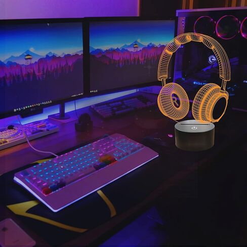 فولوسن مصباح بكسل جيم اوفر الوهمي، ضوء ليلي ثلاثي الابعاد (3 انماط) مع جهاز تحكم عن بعد و16 لون متغير لغرفة الالعاب وسماعة راس ديكور افضل هدية للاعبين in Kuwait