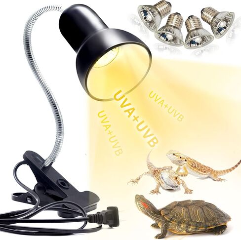 Reptile Heat Lamp, UVA UVB Reptile Light Basking Spot Lamp, Turtle Aquarium Tank Heating Lamps Holder & Switch Fixture for Aquatic Turtles Tortoise Snake Lizards Terrarium Amphibian with 3 Heat Bulbs in Kuwait