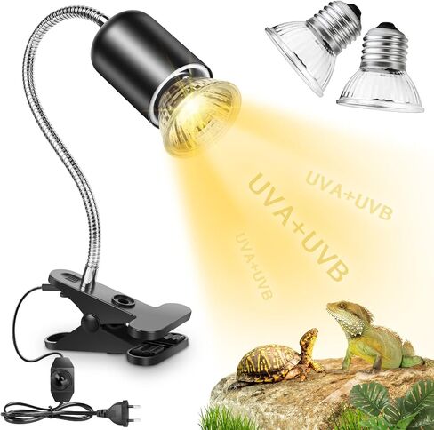 Reptile Heat Lamp, UVA UVB Reptile Light Basking Spot Lamp, Turtle Aquarium Tank Heating Lamps Holder & Switch Fixture for Aquatic Turtles Tortoise Snake Lizards Terrarium Amphibian with 3 Heat Bulbs in Kuwait